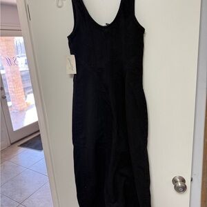 Black denim zipper Midi Dress